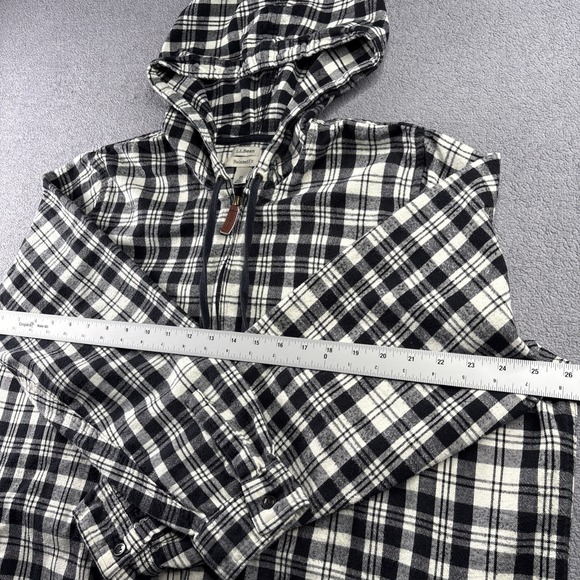 LL BEAN Womens Full Zip Hooded Jacket-All Cotton Black/White Plaid-Relaxed Fit L - Picture 4 of 16